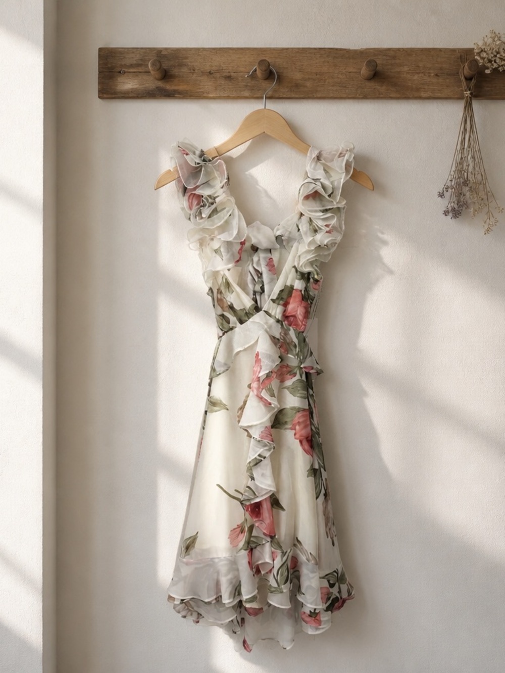 Rosevelvet Cream Floral Midi Dress